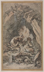 Springvand med to Tritons blæsende konkylieskaller af François Boucher
