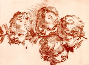 Fire undersøgelser af børns hoveder af François Boucher