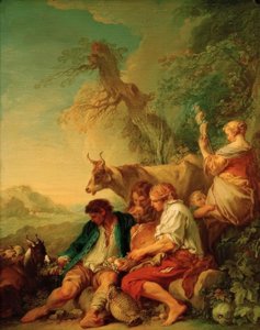 Hyrder med kvæg i et landskab af François Boucher