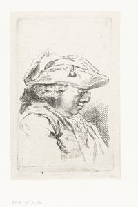 Hoved af en mand med briller og tricorne Suite med små genrestykker og overskrifter (serietitel) af François Boucher