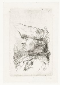 Mandshoved med tricorne Suite med mindre genrestykker og overskrifter (serietitel) af François Boucher