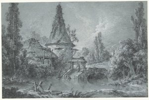 Landskab med et tårn, nær Beauvais af François Boucher