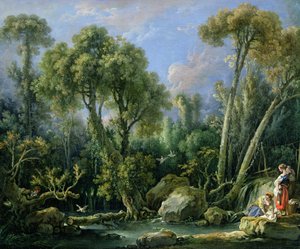 Vasketøjer i et landskab, 1760 af François Boucher