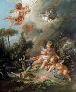 Angel Detail Love Target. Maleri af Francois Boucher (1703-1770) 1758 søn. 2,58x1,67 m Paris, af François Boucher