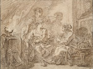 Tegningens opfindelse, midten af det 18. århundrede af François Boucher