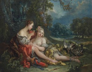 To nymfer af Diana hviler sig efter at være vendt tilbage fra jagten af François Boucher