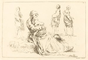 Figurstudier inklusive siddende mor og barn