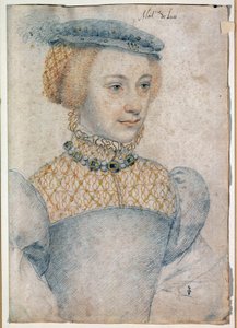 Portræt af Anne de Pisseleu, hustru til Louis de Coesmes, Lord of Lucé (1520 -? ). Tegning med sort sten og blod af Francois Clouet (1515-1572) af François Clouet