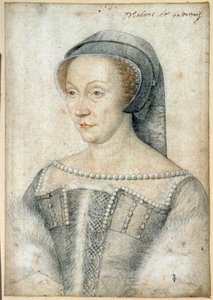 Portræt af Diane de Poitiers, hertuginde af Valentinois (1499 - 1566). Tegning med sort sten og blod af Francois Clouet (1515-1572) af François Clouet