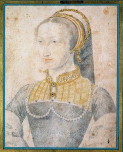 Portræt af Jeanne af Albret, dronning af Navarra (1528 - 1572), mor til Henrik IV. Tegning med sort sten og blod af Francois Clouet (1515-1572) af François Clouet
