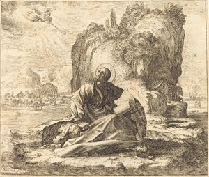 Saint John på Isle of Patmos af François Collignon after Jacques Callot
