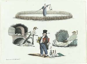Tegnefilm om J.C. Backer, C. Seyn og S. van der Paauw, 1839 af François Desterbecq
