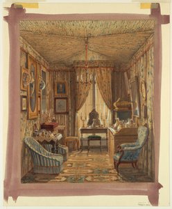 Tegning, Interiør af et omklædningsrum med spændeloft, 1848