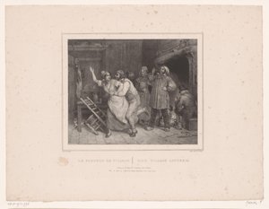 Mand forsøger at kramme kvinde i kro Le farceur de village / The village lotherio (titel på objektet) Tolv repræsentationer af forskellige figurer (serietitel) Album de douze sujets (...) (serietitel)