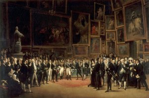 Charles X uddeler priser til kunstnere, der udstiller på salonen i 1824 på Louvre