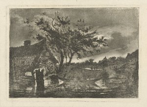 Flodlandskab med gård