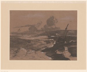 Strandede skibsvrag efter en storm Landskabsstudier (serietitel) Studier af landskaber (serietitel) af François Louis Français (attributed to)