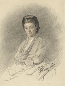 Siddende dame med armene foldet af François Louis Français (signed by artist)