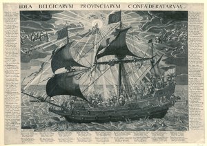 Statsskibet, 1620 Allegori om landets lykkelige tilstand efter synoden i Dordrecht Idé Belgicarum Provinciarum Confaederatarum (titel på objekt) af François Schillemans