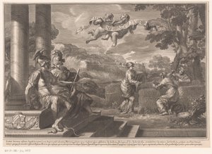 Siddende personifikationer af Genie og Filosofi med nymfer, der planter roser