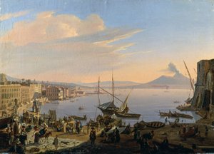 Udsigt over Napoli med Vesuv i baggrunden, af Frans Vervloet (1795-1872), olie på lærred, 35x48 cm