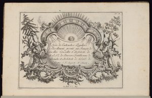 Cartouche med sol og fire vinde, Livre de Cartouches Reguliers (Bog med regulære kartoucher) af François de Cuvilliés the Elder