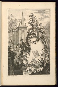 Design til springvand med to putti med et fiskenet af François de Cuvilliés the Elder
