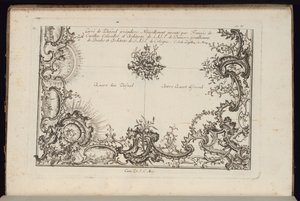 Two Quarters of a Ceiling, New Book of irregular Ceilings af François de Cuvilliés the Elder