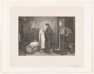Visser Interiør med et sørgende ægtepar ved en tom krybbe af François de Meersman (signed by artist)