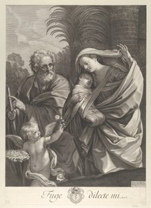 Flugten til Egypten, den hellige familie går sammen, Saint Joseph peger på t..., ca. 1648-81. af François de Poilly