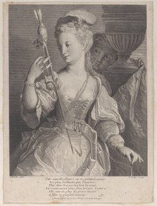 Ung kvinde spinder tråd til en pil, 1686-1741. af François de Poilly