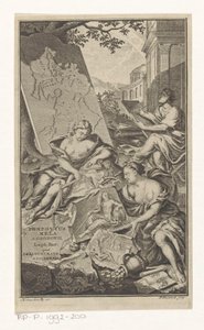 Allegorie op de meetkunde Titelside for: Pomponius Mela en Abraham Gronovius, Pomponii Melae de situ orbis libri III, 1782