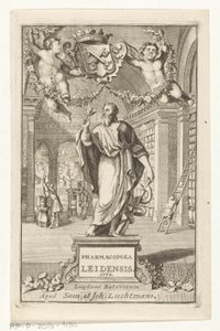 Asclepius Titelpagina voor: S.n., Pharmacopoeia Leiden, oprettet af de største magistraters myndighed, 1770