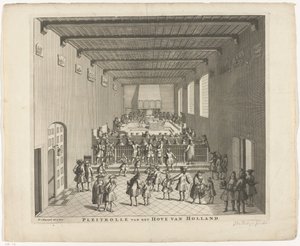 Retten i Holland i møde, ca. 1700 Pleitrolle van den Hove af Holland (titel på objekt)