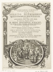 Minerva lauwert schrijver Titelside for: Johannes Carolus de Roo, Dissertatio juridica inauguralis, ad tit. ff. efter et opløst ægteskab, hvorledes medgift begæres, 1722