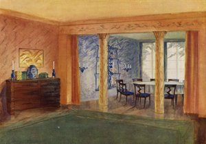Stue og spisestue (farve litho)