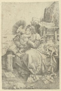 Madonna og barn i et landskab
