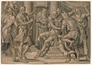 David spiller på harpen før Saul, 1555. af Frans Floris