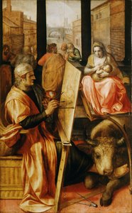Sankt Lukas maler Jomfru Maria (olie på panel) af Frans Floris