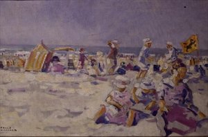 Strandscene (olie på lærred)