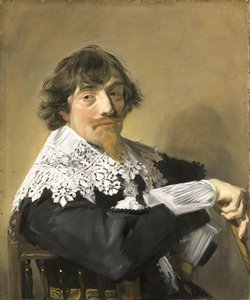 Portræt af en mand





















 muligvis Nicolaes Hasselaer (1593-1635). Brygger og kaptajn-major for et militært organ i Amsterdam af Frans Hals