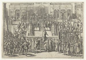 Stilladset efter halshugningen af ​​Egmond og Horne, 1568 af Frans Hogenberg (attributed to)