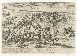 Indtog skansen ved Zutphen, 1591 Serie 10: Hollandske og udenlandske begivenheder, 1587-1612 (serietitel) af Frans Hogenberg (workshop of)