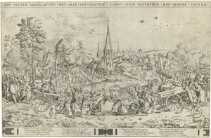 Kampen mellem karneval og faste Den fat Vastelavon med alle syn gæster compt hier bestriden die meager Vasten (titel på objekt) af Frans Hogenberg