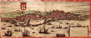 Udsigt over Lissabon og Tejo-floden Fra: Verdenskort, 1572