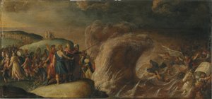 Les Israelites traversent la Mer Rouge - Israeliternes krydsning af Det Røde Hav, af Francken (II), Frans, School of . Olie på kobber. Mål: 27,5x58,5 cm. Nationalmuseum Stockholm af Frans II the Younger (studio of) Francken