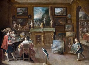 Et besøg hos kunsthandleren, ca. 1625 (olie på kobber) af Frans II the Younger Francken