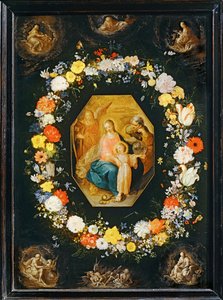 Den hellige familie omgivet af en blomsterkrans ... af Frans II the Younger Francken