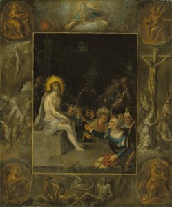Kristi hån, i en grisaille-omgivelse, der viser Gud Faderen, evangelisterne, Korsfæstelsen, Opstandelsen og Djævelen og Døden med den kronede slange af Frans II the Younger Francken