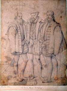 Portræt af de tre Coligny: kardinal Odet (1515-1571), Gaspard (1517-1572), admiral af Frankrig og Francois (1521-1569), herre af Andelot. Tegning tilskrevet Frans (Francois (Franz) Pourbus l